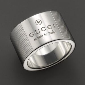 Gucci Trademark Stripes Sterling Silver Ring Size 6.5 Italian Size 14